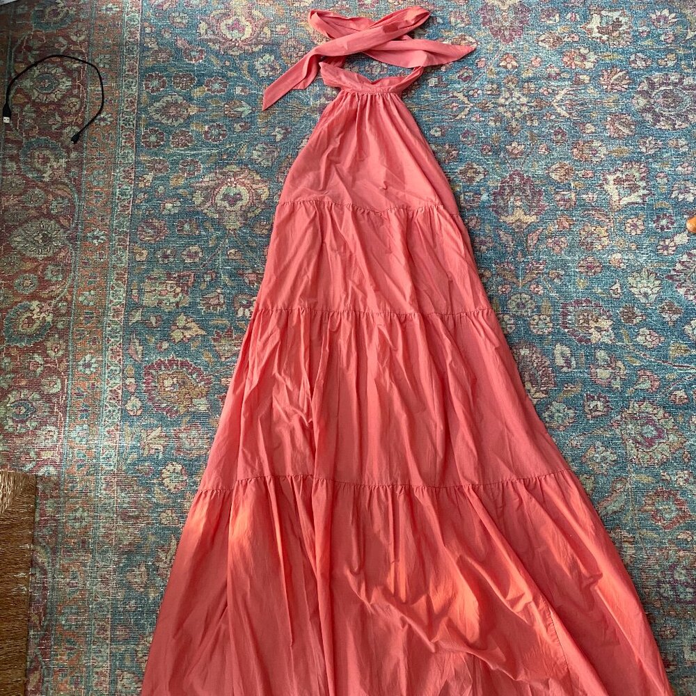 Theory Halter Maxi Dress in Coral